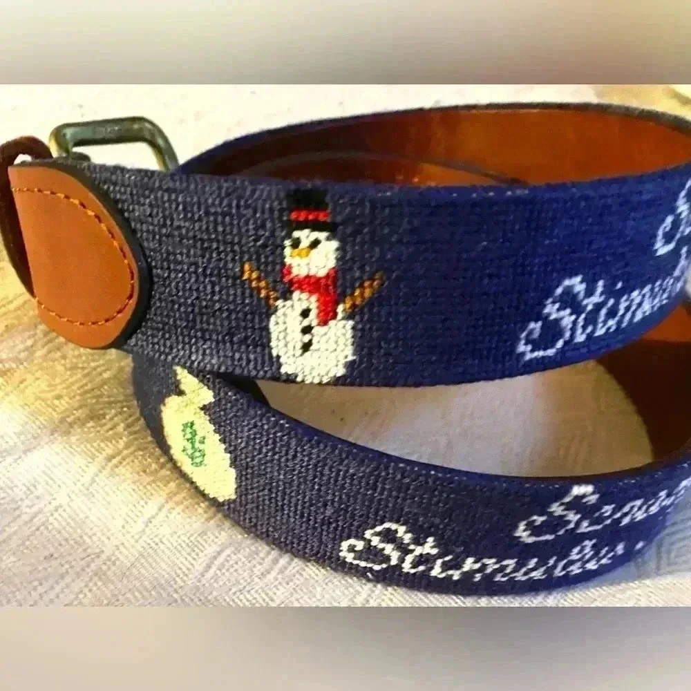 Smathers & Branson unisex hand stitching needlepoint leather belt